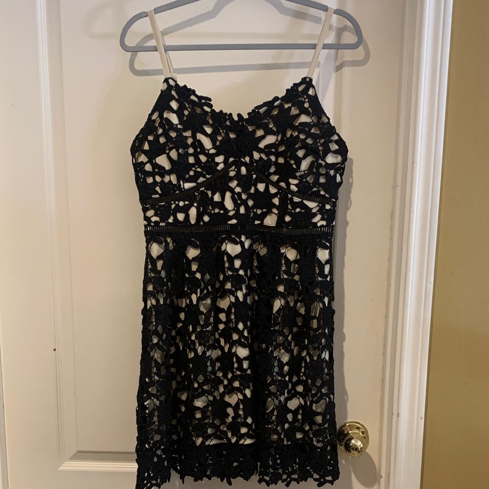 The Impeccable Pig Black Crochet Mini Dress